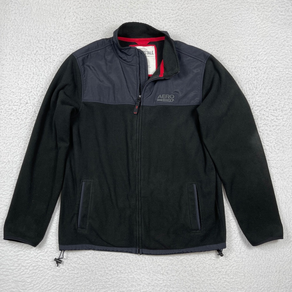 Aeropostale Fleece Jacket Mens Large Black Full Zip Gorpcore Outdoors Casual